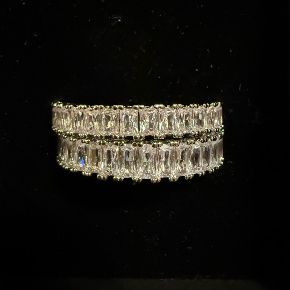 Bomb Party As You Wish Diamond CZ on Rhodium 2 bands NEW size 9